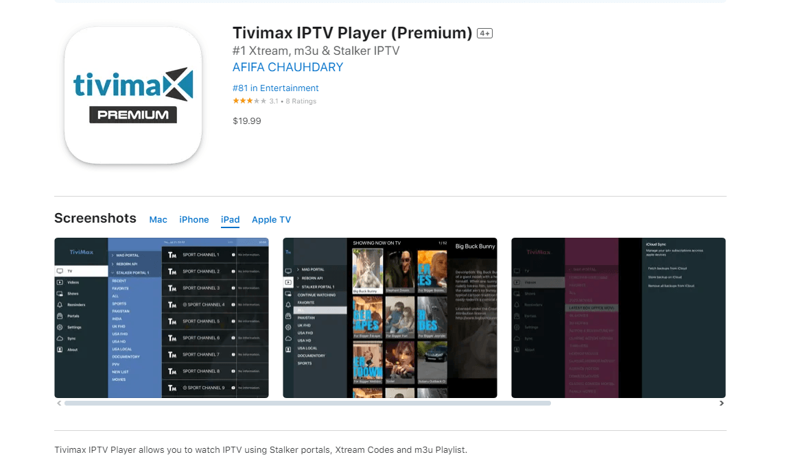 TiviMax showing advanced features and multi-view options on iPad