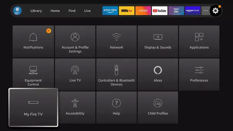 Settings menu showing My Fire TV option