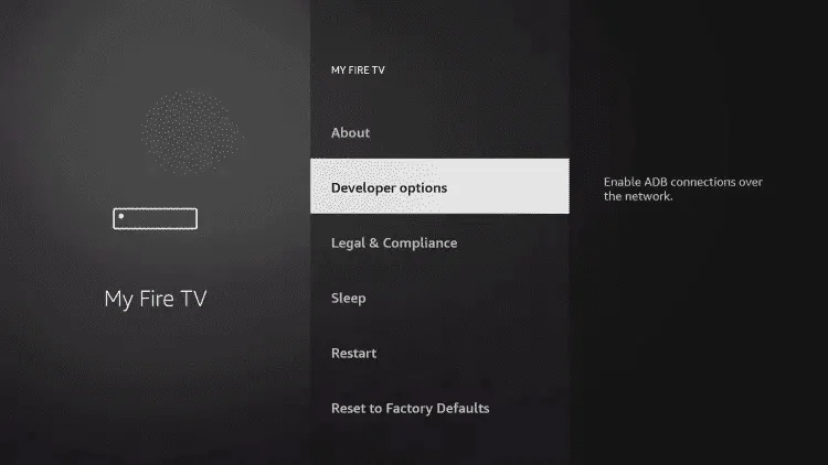 My Fire TV menu with Developer options