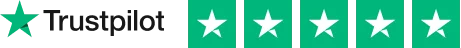 Trustpilot logo with five green stars showing a perfect 5/5 rating